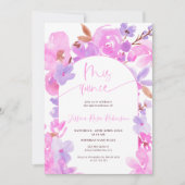 Invitation Coquinceanera fleurie rose vif (Devant)
