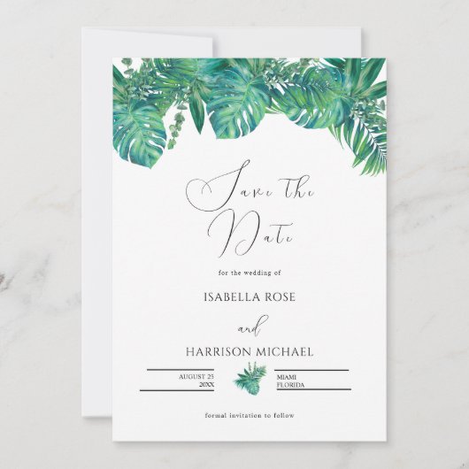 Invitation CORA Tropical Beach Palm Leaf Save the Date  (Devant)