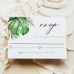 Invitation CORA Tropical Palm Leave Beach Mariage à thème RSV<br><div class="desc">Cette carte RSVP de mariage est dotée de palmiers d'aquarelle tropicale, d'une disposition simple et d'une police de calligraphie élégante. Modifiez facilement le libellé de votre événement. Ce RSVP est parfait pour votre événement sur la plage tropicale ou sur l'île. Modifiez facilement la couleur à l'arrière pour correspondre à n'importe...</div>