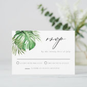 Invitation CORA Tropical Palm Leave Beach Mariage à thème RSV (Debout devant)