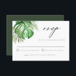 Invitation CORA Tropical Palm Leave Beach Mariage à thème RSV<br><div class="desc">Cette carte RSVP de mariage est dotée de palmiers d'aquarelle tropicale, d'une disposition simple et d'une police de calligraphie élégante. Modifiez facilement le libellé de votre événement. Ce RSVP est parfait pour votre événement sur la plage tropicale ou sur l'île. Modifiez facilement la couleur à l'arrière pour correspondre à n'importe...</div>