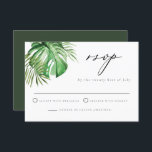 Invitation CORA Tropical Palm Leave Beach Mariage à thème RSV<br><div class="desc">Cette carte RSVP de mariage est dotée de palmiers d'aquarelle tropicale, d'une disposition simple et d'une police de calligraphie élégante. Modifiez facilement le libellé de votre événement. Ce RSVP est parfait pour votre événement sur la plage tropicale ou sur l'île. Modifiez facilement la couleur à l'arrière pour correspondre à n'importe...</div>