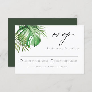 Invitation CORA Tropical Palm Leave Beach Mariage à thème RSV