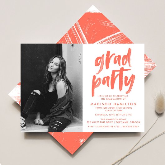 Invitation Corail | Abstrait Brushstrokes Graduation Party