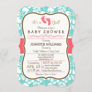 Invitation Corail, Baby shower tropical Aqua