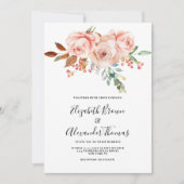 Invitation Corail blanc chic rose mariage floral (Devant)