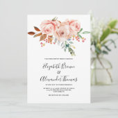 Invitation Corail blanc chic rose mariage floral (Debout devant)