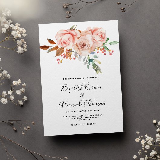 Invitation Corail blanc chic rose mariage floral