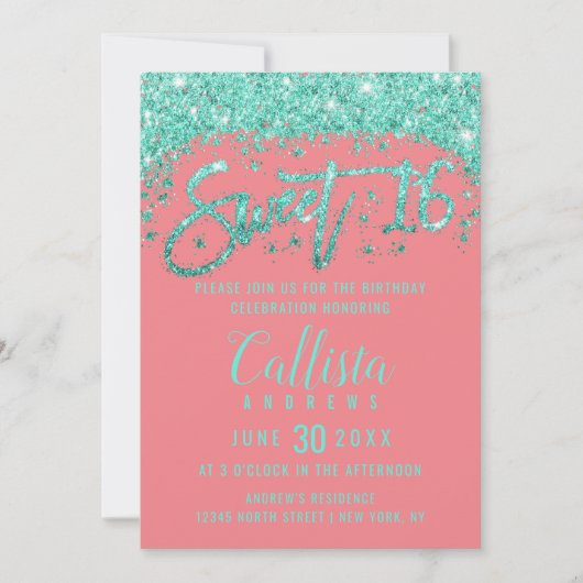 Invitation Corail blanc Turquoise Parties scintillant Dust Sw (Devant)