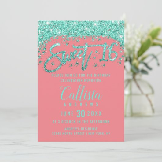 Invitation Corail blanc Turquoise Parties scintillant Dust Sw (Debout devant)