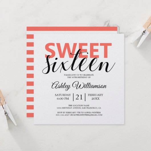 Invitation Corail chic moderne Gris blancs doux 16 (Devant/Arrière en situation)