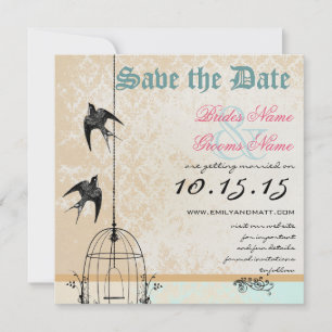 Invitation Corail Damassé Cage à Oiseaux Mariage Économisez l