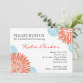 Invitation Corail de dahlia et fleur bleu-clair (Debout devant)