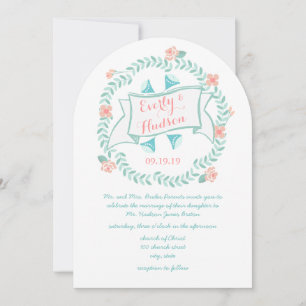 Invitation Corail de pêche à la menthe Vintage Garland floral