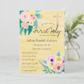 Invitation Corail de printemps Jaune d'aquarelle florale Comm (Debout devant)