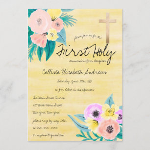 Invitation Corail de printemps Jaune d'aquarelle florale Comm