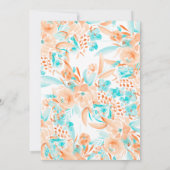 Invitation Corail d'été baby shower d'aquarelle fleurie turqu (Dos)