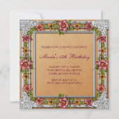 Invitation Corail d'or en argent Fleurs roses Photo Quinceane (Dos)