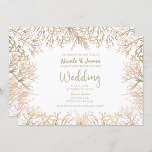Invitation Corail d'or moderne Blanc Elégant Mariage plage