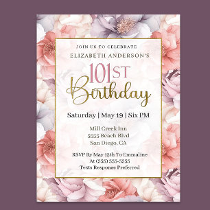 Invitation Corail Élégant et Pivoine Lavande 101e Anniversair