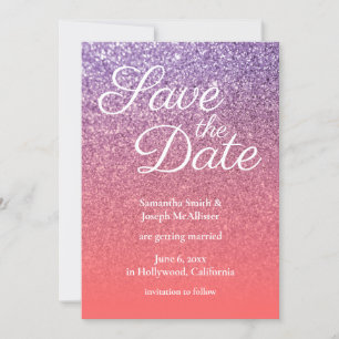 Invitation Corail et Améthyste Ombre Paillettes Enregistrer l