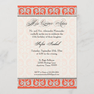 Invitation Corail et argent, diamants et dentelle, coing Anos