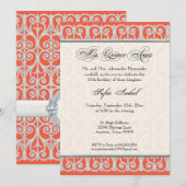 Invitation Corail et argent, diamants et dentelle, coing Anos (Devant / Derrière)