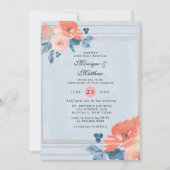 Invitation Corail et bleu Dusty Floral Mariage géométrique (Devant)