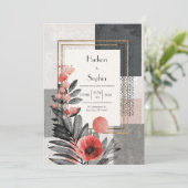 Invitation Corail et charbon Abstrait Mariage floral (Debout devant)