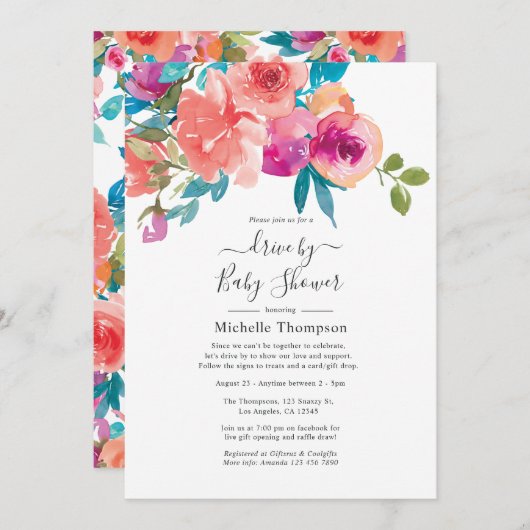 Invitation Corail et Fandango Floral Drive Par Douche (Devant / Derrière)