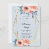Invitation Corail Et Fête des mariées Florale Bleu Dusty (Devant)
