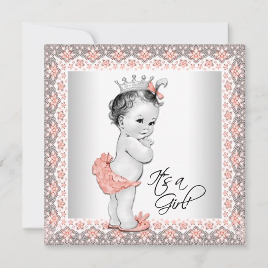 Invitation Corail et Gris Baby Girl Douche (Devant)