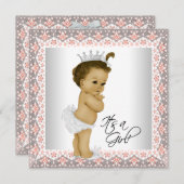 Invitation Corail et Gris Baby Girl Douche (Devant / Derrière)