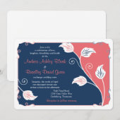 Invitation Corail et Marine Blue Vine feuillu Mariage floral (Devant / Derrière)