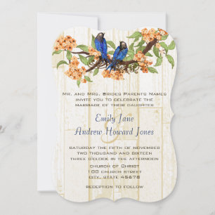 Invitation Corail et Nuit Vintage Love Birds Tache de Thé