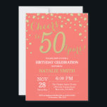 Invitation Corail et or 50e Anniversaire Diamant<br><div class="desc">50e anniversaire Invitation avec Coral et Parties scintillant d'or Arrière - plan diamant. Confetti d'or. Anniversaire adulte. Hommes ou Femmes Anniversaire. Pour plus de personnalisation,  cliquez sur le bouton "Customiser" et utilisez notre outil de conception pour modifier ce modèle.</div>