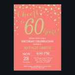 Invitation Corail et or 60e Anniversaire Diamant<br><div class="desc">60e anniversaire Invitation avec Arrière - plan diamant de Parties scintillant de corail et d'or. Confetti d'or. Anniversaire adulte. Hommes ou Femmes Anniversaire. Pour plus de personnalisation,  cliquez sur le bouton "Customiser" et utilisez notre outil de conception pour modifier ce modèle.</div>