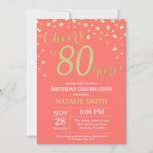 Invitation Corail et or 80e Anniversaire Diamant (Devant)