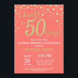 Invitation Corail et or Surprise 50e Anniversaire Diamant<br><div class="desc">Surprise 50e anniversaire Invitation avec Arrière - plan diamant de Parties scintillant de corail et d'or. Confetti d'or. Anniversaire adulte. Hommes ou Femmes Anniversaire. Pour plus de personnalisation,  cliquez sur le bouton "Customiser" et utilisez notre outil de conception pour modifier ce modèle.</div>