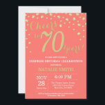Invitation Corail et or Surprise 70e Anniversaire Diamant<br><div class="desc">Surprise 70e anniversaire Invitation avec Coral et Parties scintillant d'or Arrière - plan diamant. Confetti d'or. Anniversaire adulte. Hommes ou Femmes Anniversaire. Pour plus de personnalisation,  cliquez sur le bouton "Customiser" et utilisez notre outil de conception pour modifier ce modèle.</div>