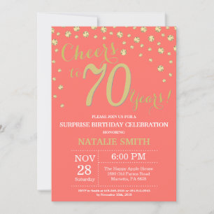 Invitation Corail et or Surprise 70e Anniversaire Diamant