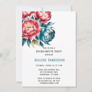 Invitation Corail et pivoines Turquoises Gold Bachelorette Pa