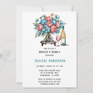 Invitation Corail et pivoines Turquoises Gold Brunch & Bubbly