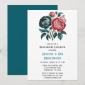 Invitation Corail et Turquoise Peonies Gold Bridesmaiers Déje (Devant / Derrière)