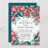 Invitation Corail et Turquoise Peonies Mariage or (Devant / Derrière)