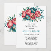Invitation Corail et Turquoise Peonies Wedding shower or (Devant / Derrière)