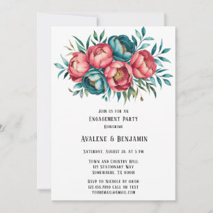 Invitation Corail et Turquoises Peonies Gold
