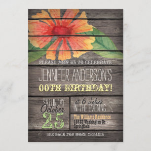 Invitation Corail, Fleur verte Rustique Adulte Ado Anniversai