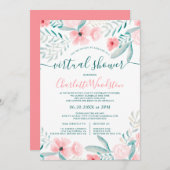 Invitation Corail floral aquarelle script douche virtuelle (Devant / Derrière)