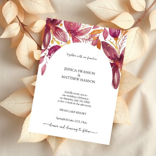 Invitation Corail Floral Élégant Violet Or